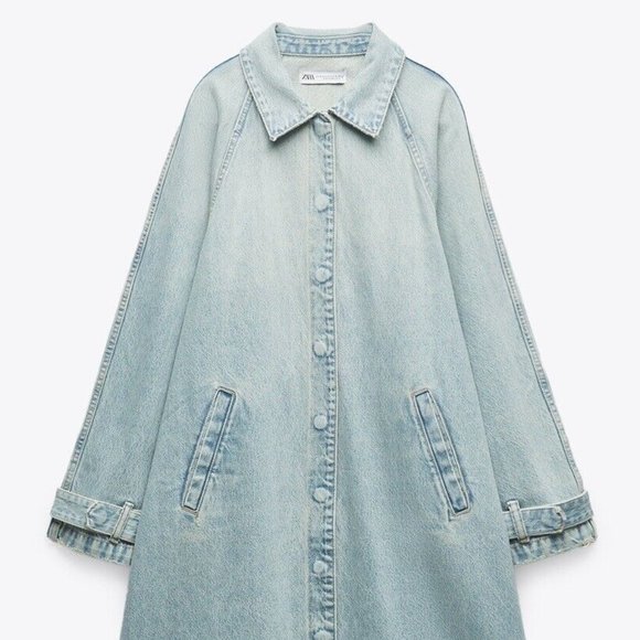 Zara Blue Denim Trench Coat - Picture 9 of 16